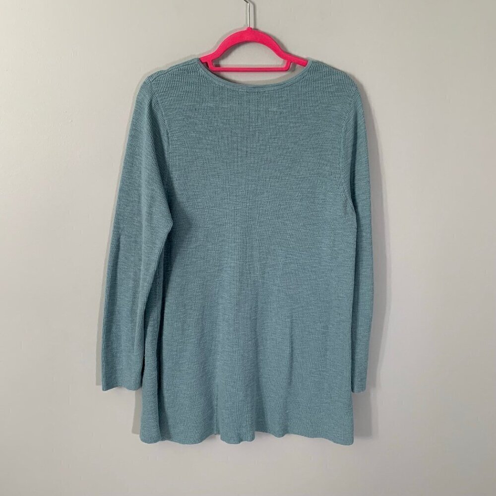 J. Jill Women Seafoam Blue Green V-Neck Textured Cotton Blend Knit‎ Sweater L - Picture 7 of 10